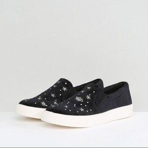 Embroidered black slip on sneakers!!